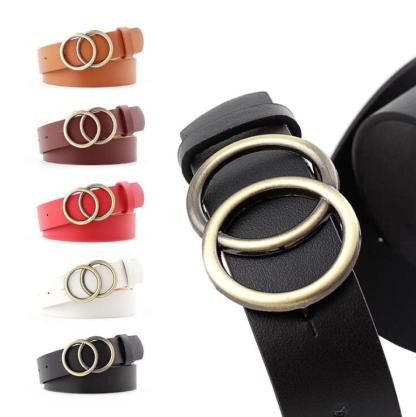 Double Ring Women Belt Fashion Waist Belt PU Leather Metal Buckle Heart Pin Belts For Ladies Leisure Dress Jeans Wild Waistband