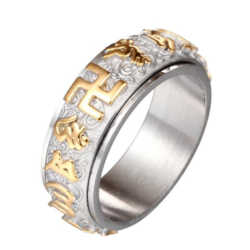 😄2Exquisite Stainless Steel Ring for Men Retro Male Index Finger Ring Band Religious Buddhism Lucky Jewelry