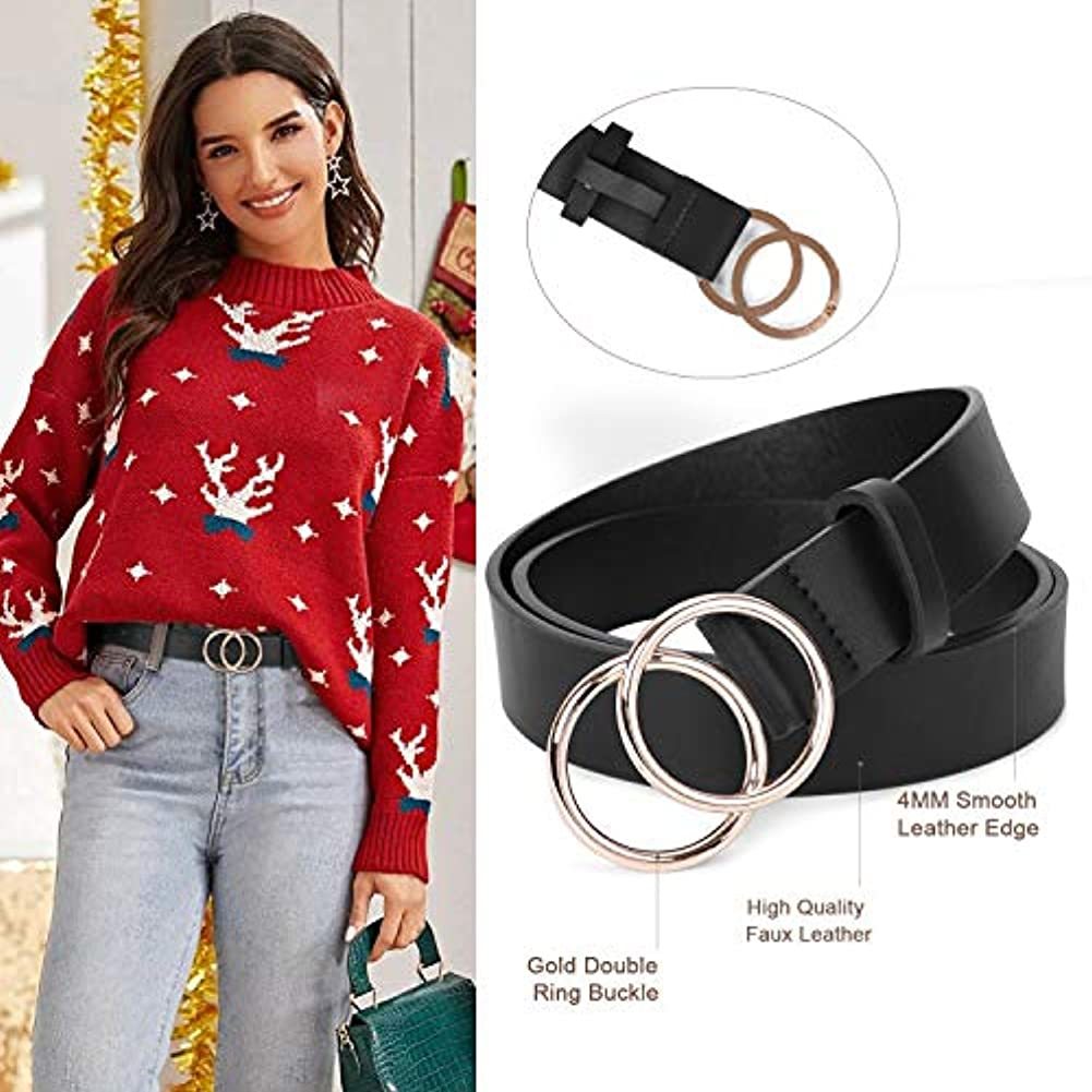 Double Ring Women Belt Fashion Waist Belt PU Leather Metal Buckle Heart Pin Belts For Ladies Leisure Dress Jeans Wild Waistband