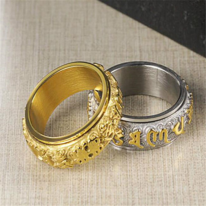 😄2Exquisite Stainless Steel Ring for Men Retro Male Index Finger Ring Band Religious Buddhism Lucky Jewelry
