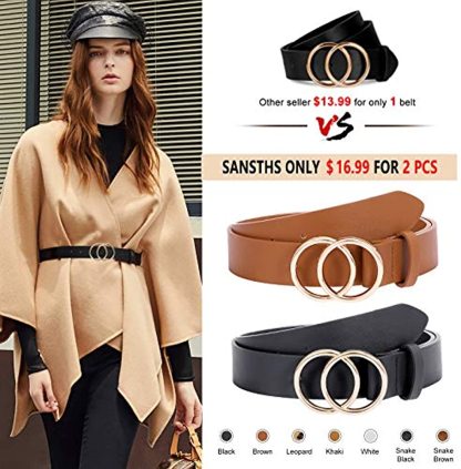 Double Ring Women Belt Fashion Waist Belt PU Leather Metal Buckle Heart Pin Belts For Ladies Leisure Dress Jeans Wild Waistband