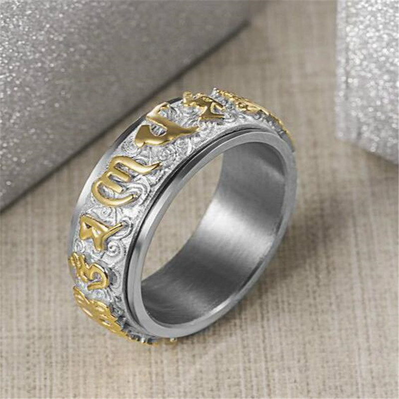 😄2Exquisite Stainless Steel Ring for Men Retro Male Index Finger Ring Band Religious Buddhism Lucky Jewelry