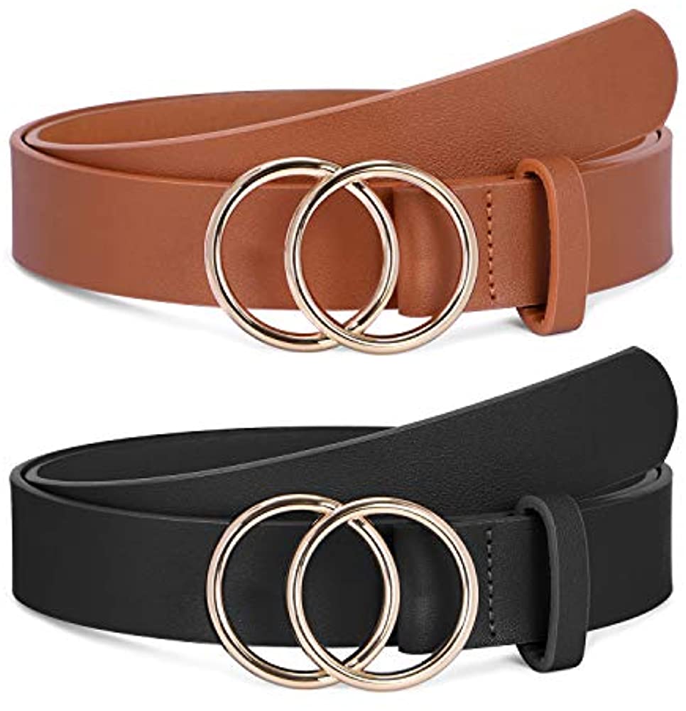 Double Ring Women Belt Fashion Waist Belt PU Leather Metal Buckle Heart Pin Belts For Ladies Leisure Dress Jeans Wild Waistband