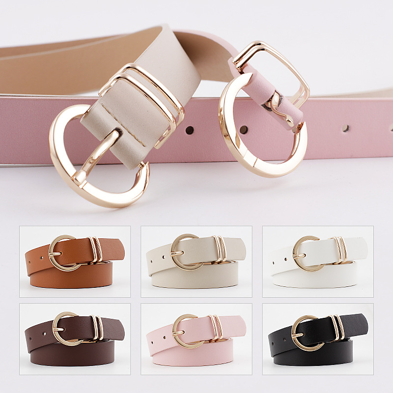 12 Styles Women Belts Luxury Brand Double Circle Buckle PU Leather Waist Strap Jeans Trousers Casual Ladies Female Waistband
