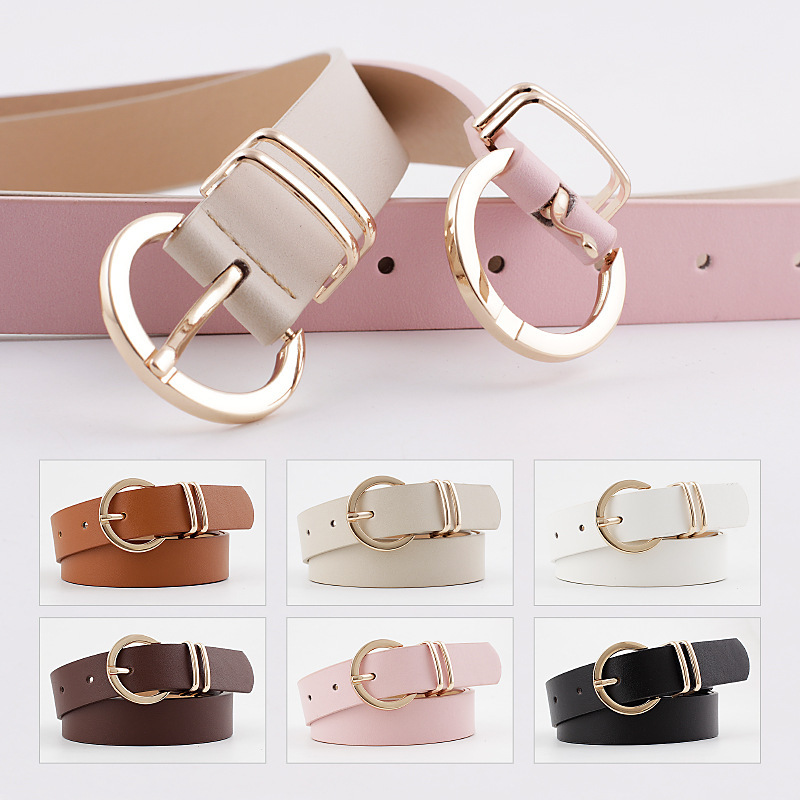 12 Styles Women Belts Luxury Brand Double Circle Buckle PU Leather Waist Strap Jeans Trousers Casual Ladies Female Waistband