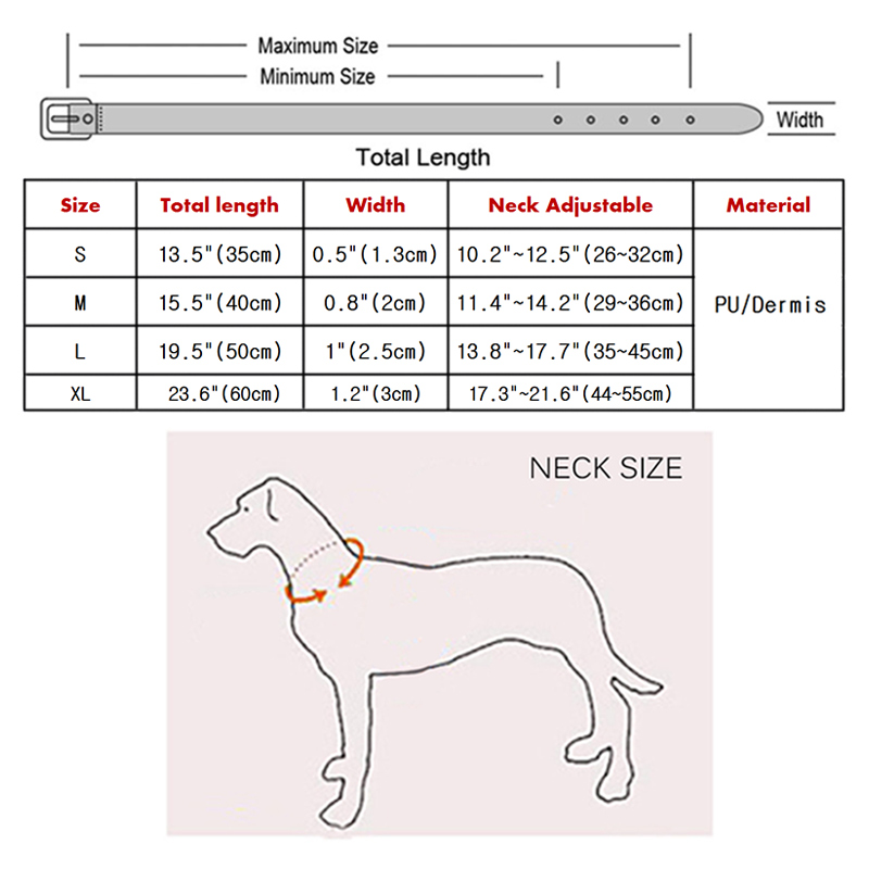 Leather Pet Collars for Medium or Large Dogs Adjustment Range 12 to 18-Inch Black Red Blue Brown Four Color Pet Collars