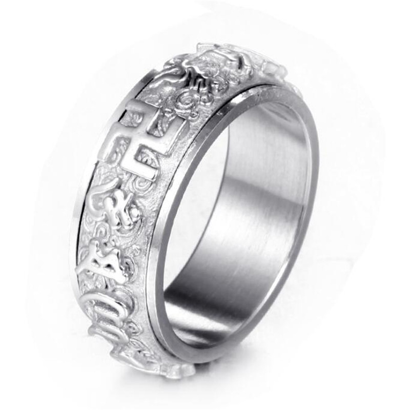 😄2Exquisite Stainless Steel Ring for Men Retro Male Index Finger Ring Band Religious Buddhism Lucky Jewelry