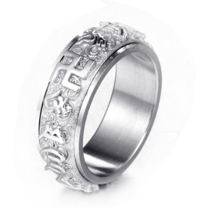 😄2Exquisite Stainless Steel Ring for Men Retro Male Index Finger Ring Band Religious Buddhism Lucky Jewelry