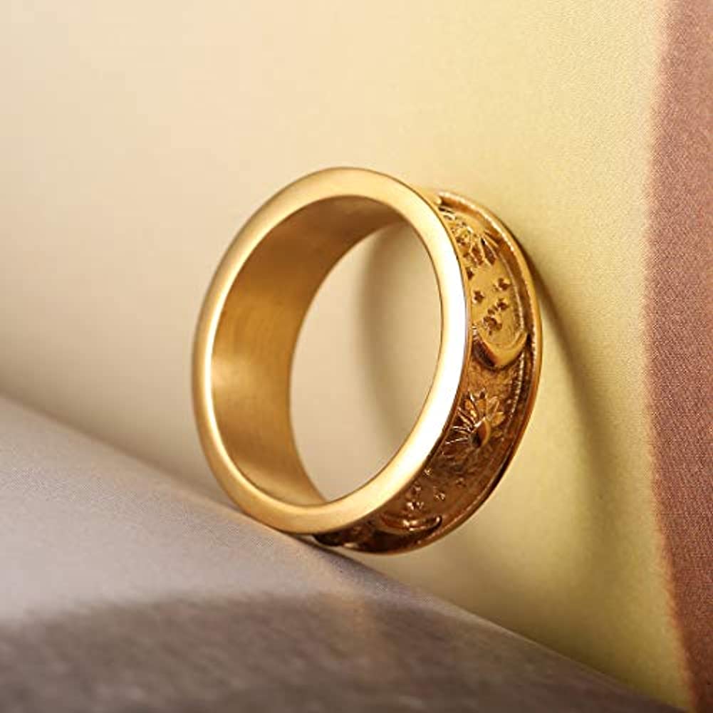 😄2Exquisite Stainless Steel Ring for Men Retro Male Index Finger Ring Band Religious Buddhism Lucky Jewelry