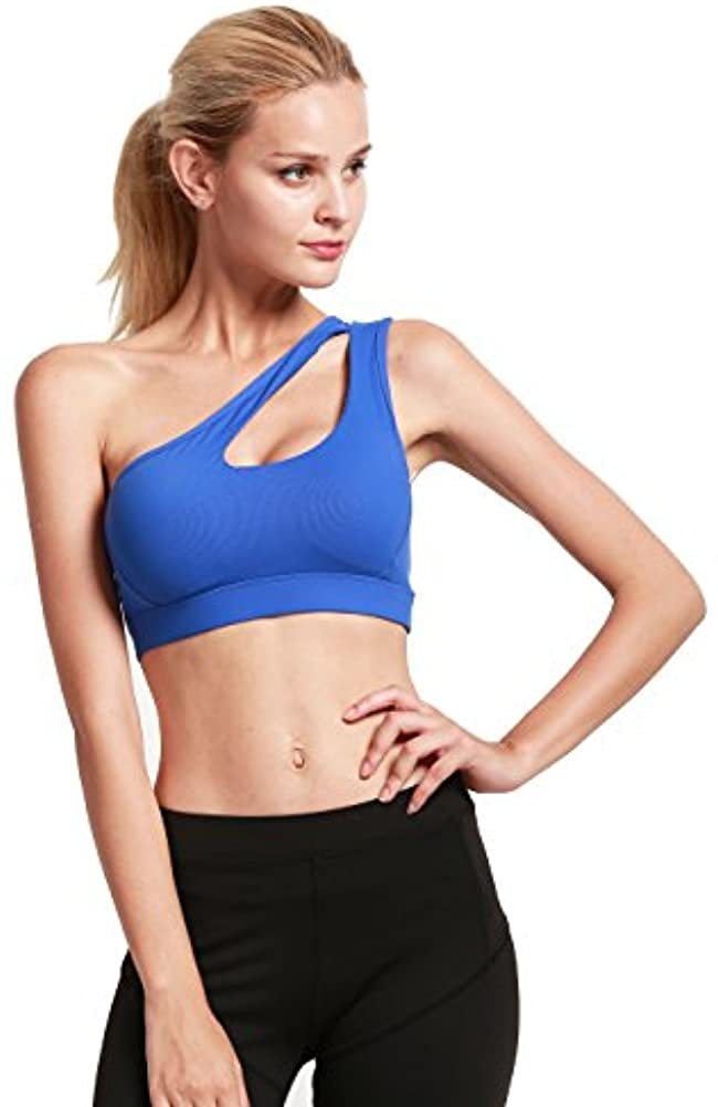 Sexy One Shoulder Yoga Bras Women Sports Top Crop Athletic Vest Push Up Underwear BH Sports Bra Sportswear Wire Free Gym Shirts