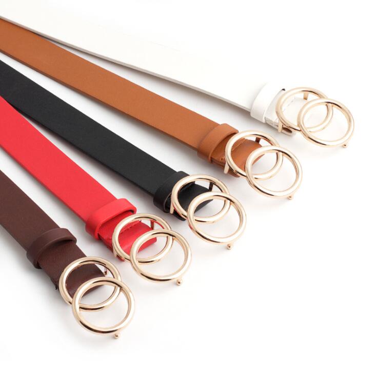 Double Ring Women Belt Fashion Waist Belt PU Leather Metal Buckle Heart Pin Belts For Ladies Leisure Dress Jeans Wild Waistband