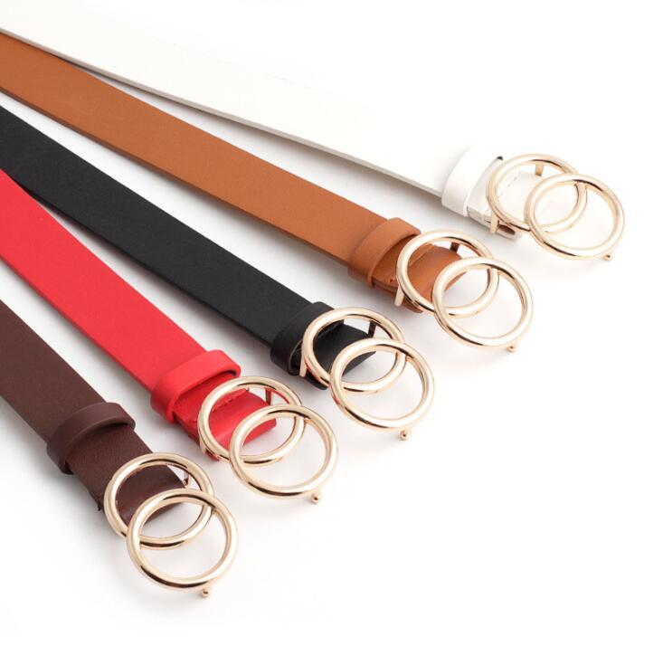 Double Ring Women Belt Fashion Waist Belt PU Leather Metal Buckle Heart Pin Belts For Ladies Leisure Dress Jeans Wild Waistband