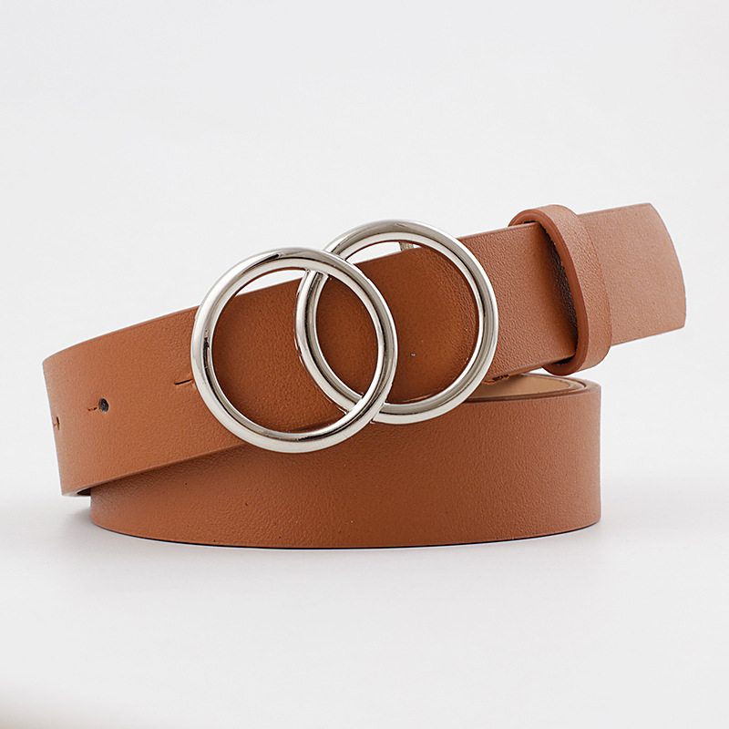 12 Styles Women Belts Luxury Brand Double Circle Buckle PU Leather Waist Strap Jeans Trousers Casual Ladies Female Waistband