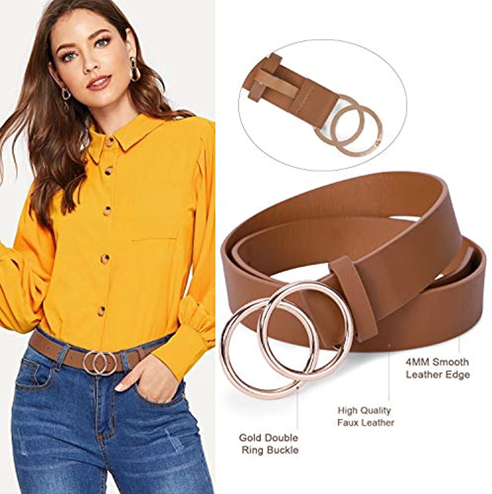 Double Ring Women Belt Fashion Waist Belt PU Leather Metal Buckle Heart Pin Belts For Ladies Leisure Dress Jeans Wild Waistband
