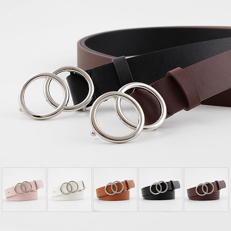 Double Ring Women Belt Fashion Waist Belt PU Leather Metal Buckle Heart Pin Belts For Ladies Leisure Dress Jeans Wild Waistband