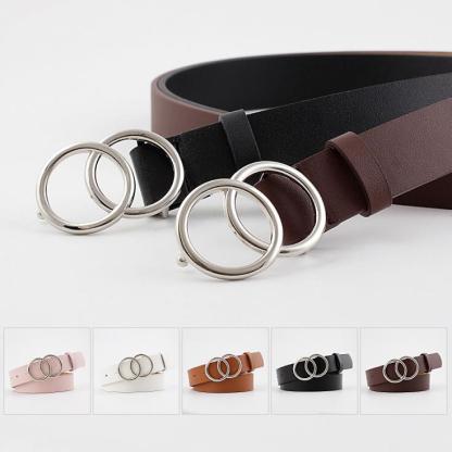 Double Ring Women Belt Fashion Waist Belt PU Leather Metal Buckle Heart Pin Belts For Ladies Leisure Dress Jeans Wild Waistband