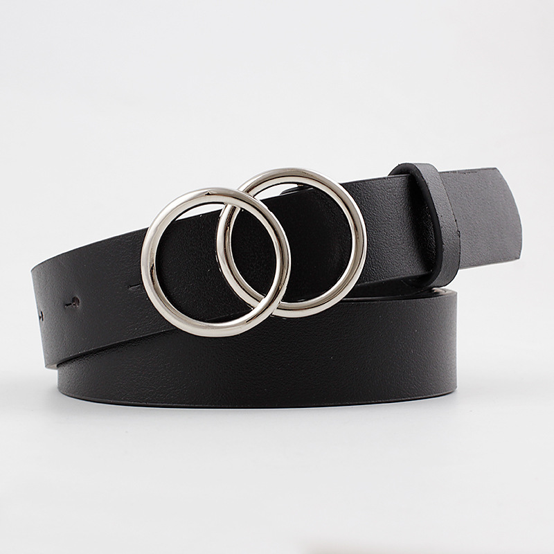 12 Styles Women Belts Luxury Brand Double Circle Buckle PU Leather Waist Strap Jeans Trousers Casual Ladies Female Waistband