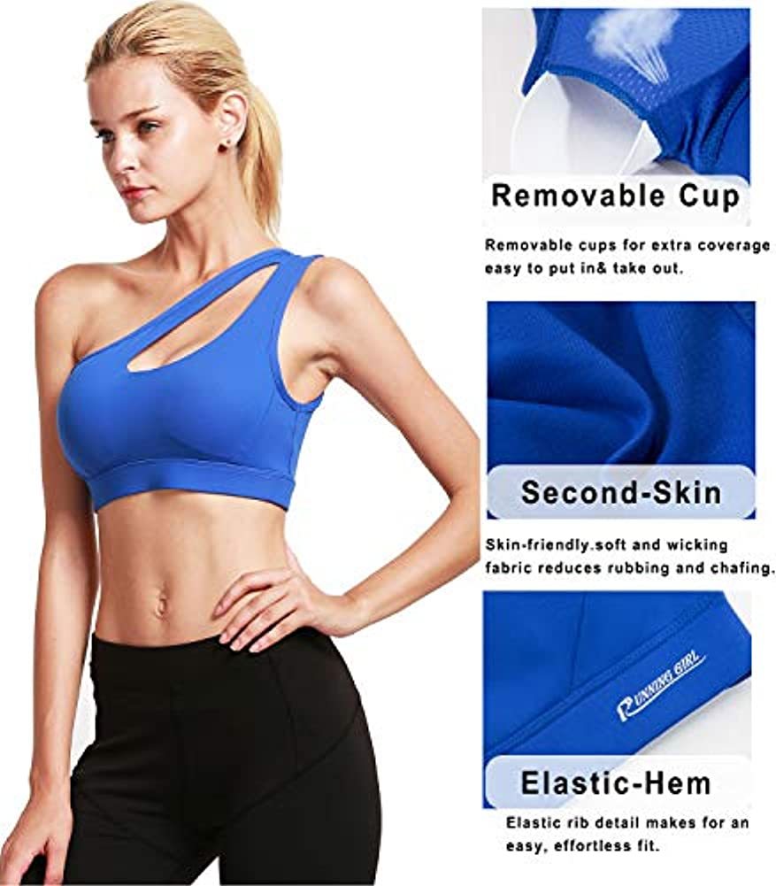 Sexy One Shoulder Yoga Bras Women Sports Top Crop Athletic Vest Push Up Underwear BH Sports Bra Sportswear Wire Free Gym Shirts