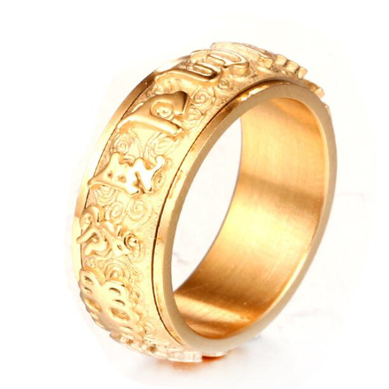 😄2Exquisite Stainless Steel Ring for Men Retro Male Index Finger Ring Band Religious Buddhism Lucky Jewelry